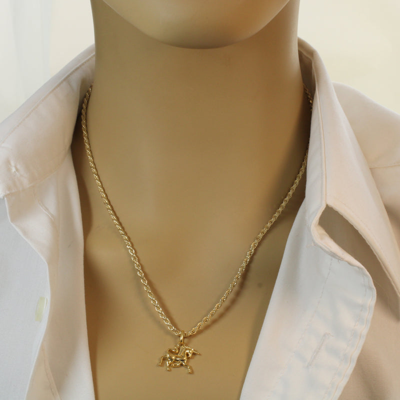 Gold Prancing Unicorn Necklace in 14kt Gold Vermeil for him or her