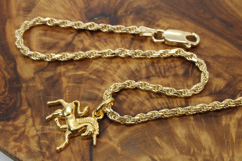 Gold Prancing Unicorn Necklace in 14kt Gold Vermeil for him or her