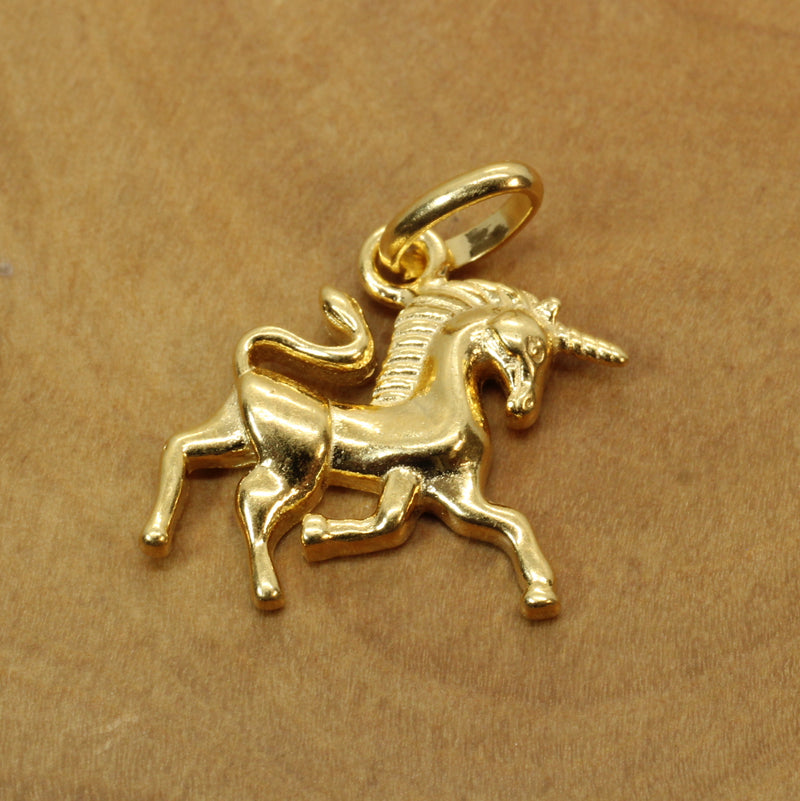 Gold Prancing Unicorn Necklace in 14kt Gold Vermeil for him or her