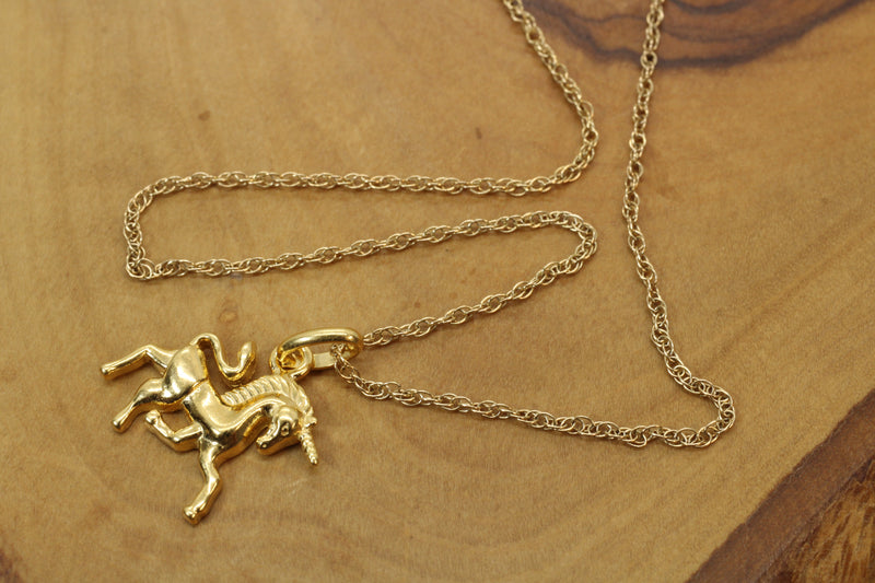 Gold Prancing Unicorn Necklace in 14kt Gold Vermeil for him or her