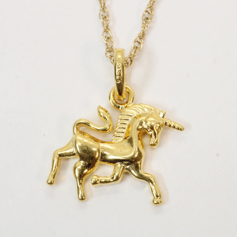 Gold Prancing Unicorn Necklace in 14kt Gold Vermeil for him or her