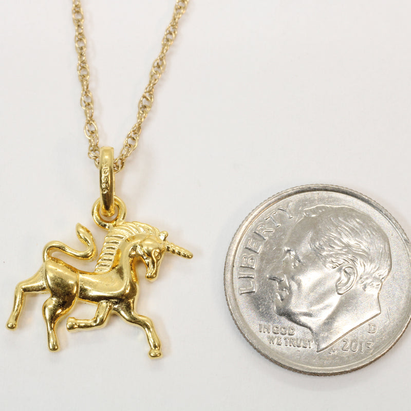 Gold Prancing Unicorn Necklace in 14kt Gold Vermeil for him or her
