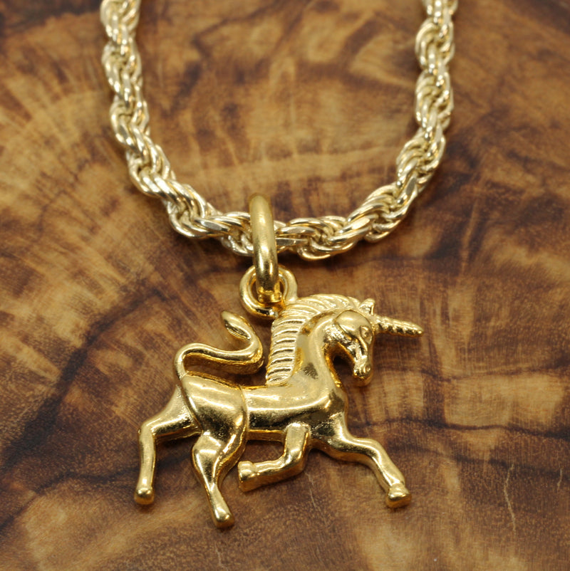 Gold Prancing Unicorn Necklace in 14kt Gold Vermeil for him or her