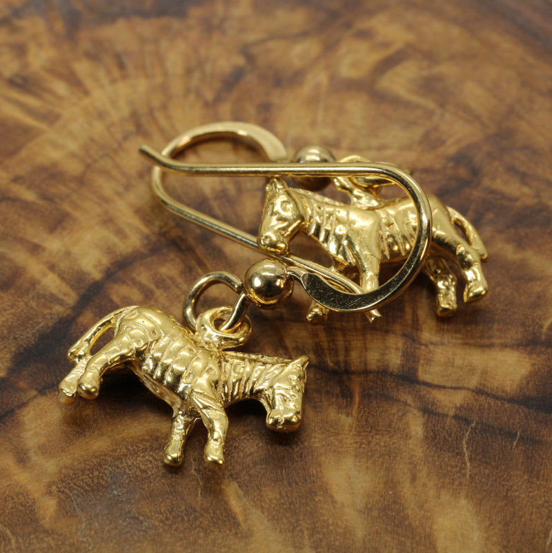 Gold 3-d Zebra Dangle Earrings for her made in 14kt gold vermeil