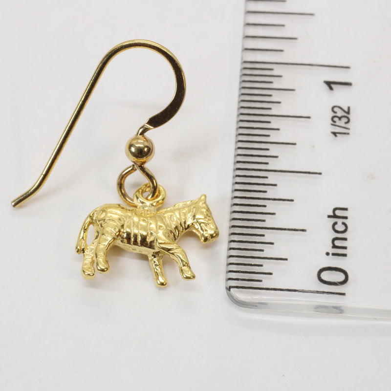 Gold 3-d Zebra Dangle Earrings for her made in 14kt gold vermeil