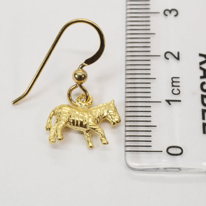 Gold 3-d Zebra Dangle Earrings for her made in 14kt gold vermeil