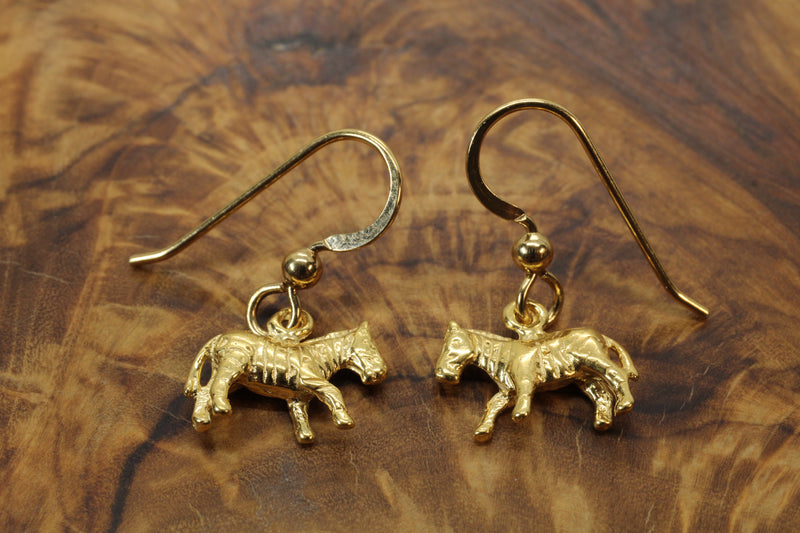 Gold 3-d Zebra Dangle Earrings for her made in 14kt gold vermeil