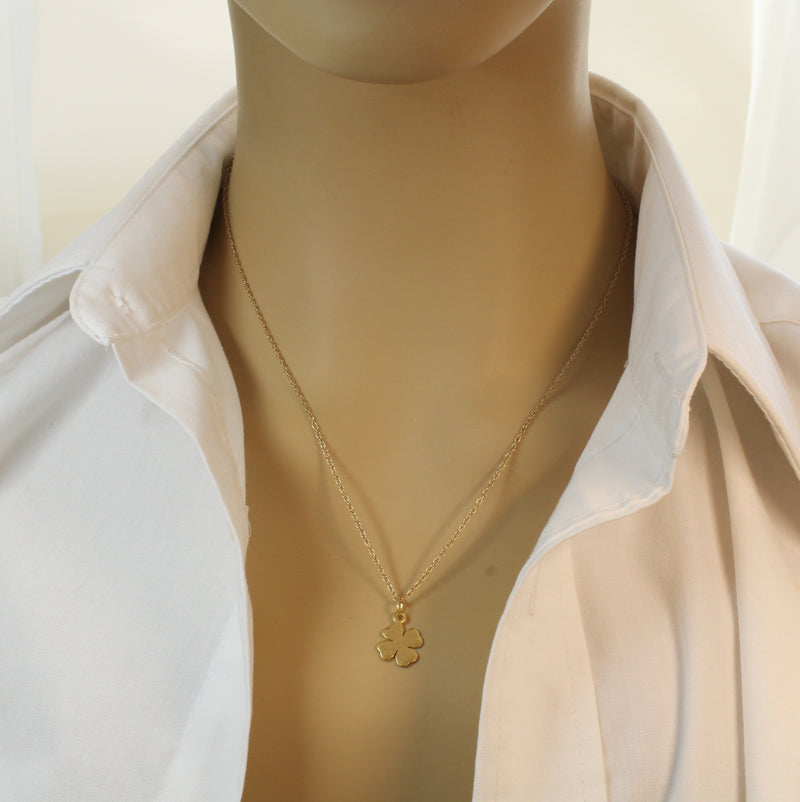Gold Four Leaf Clover Necklace made in 14kt gold vermeil for him or her