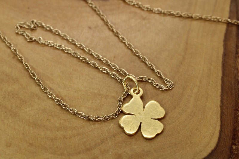 Gold Four Leaf Clover Necklace made in 14kt gold vermeil for him or her