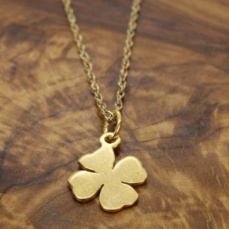 Gold Four Leaf Clover Necklace made in 14kt gold vermeil for him or her