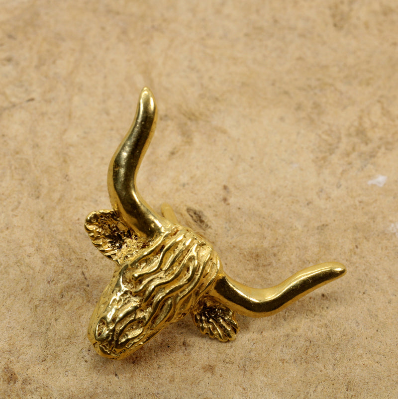 Gold Highland Bull Head Tie Tack made in 14kt gold vermeil for Him