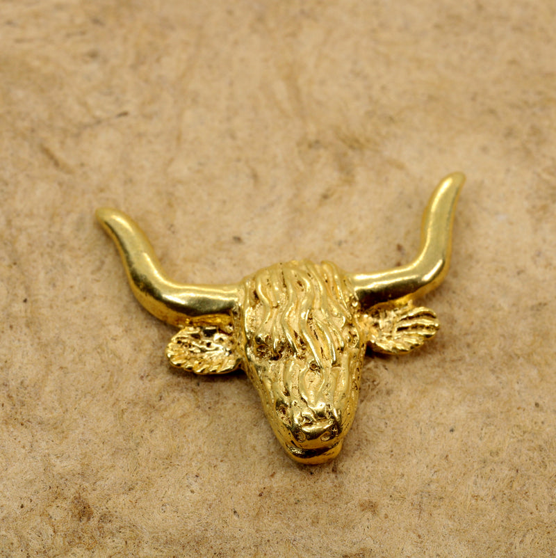 Gold Highland Bull Head Tie Tack made in 14kt gold vermeil for Him