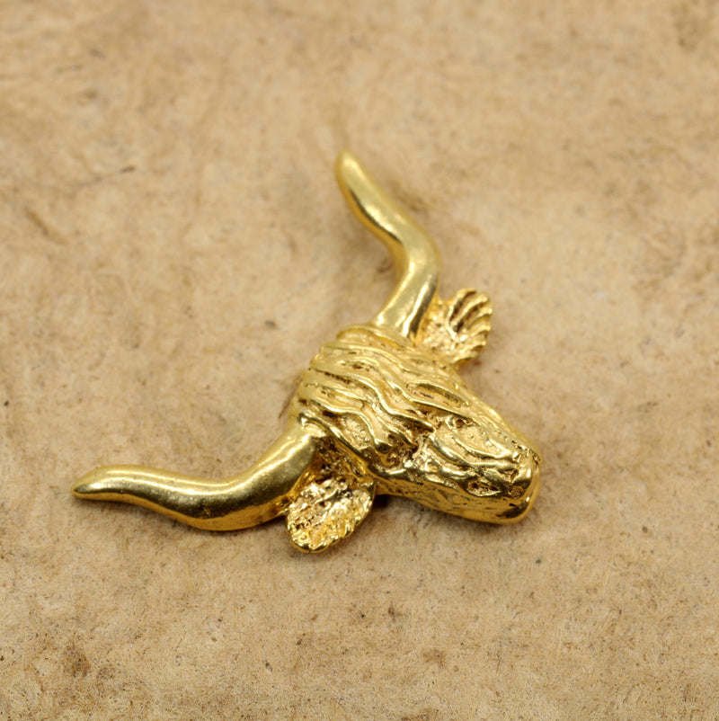 Gold Highland Bull Head Tie Tack made in 14kt gold vermeil for Him