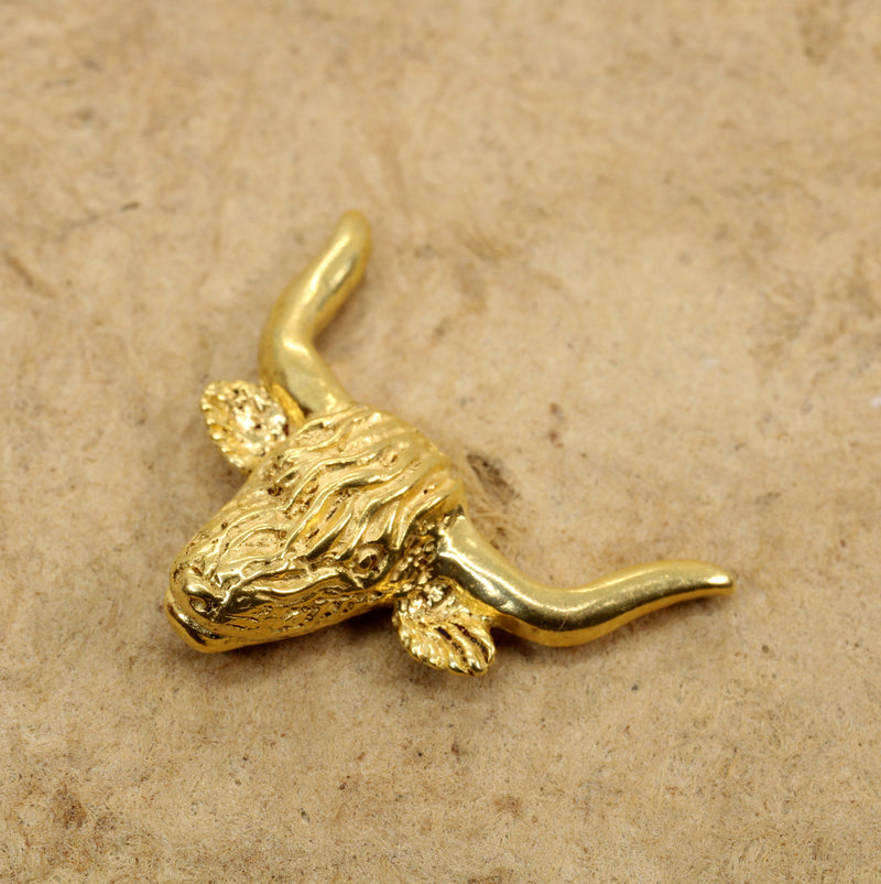 Gold Highland Bull Head Tie Tack made in 14kt gold vermeil for Him
