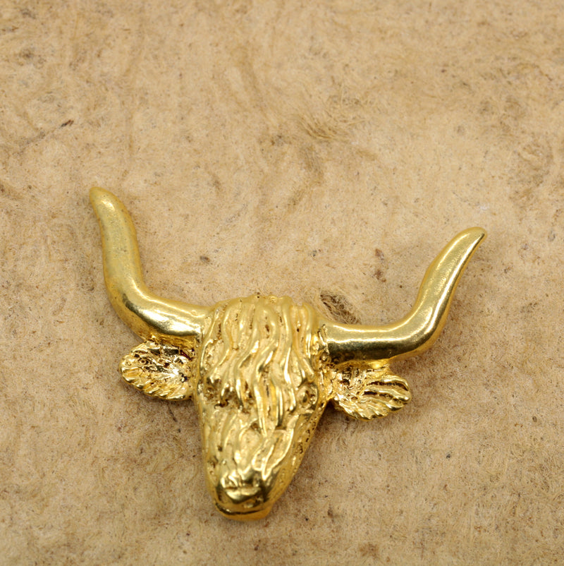 Gold Highland Bull Head Tie Tack made in 14kt gold vermeil for Him