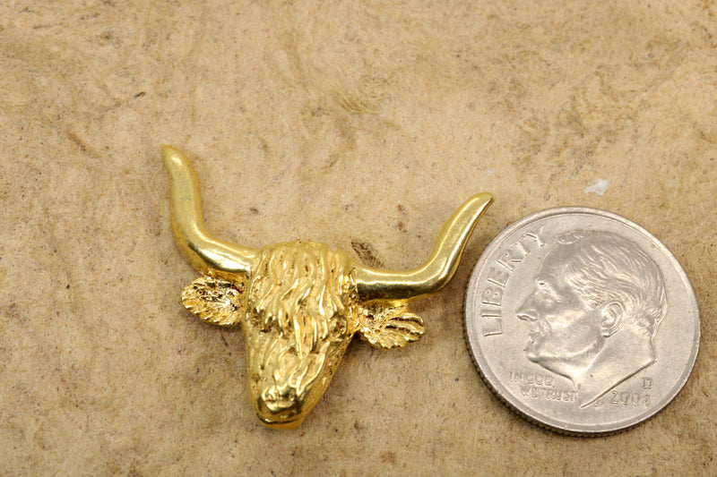 Gold Highland Bull Head Tie Tack made in 14kt gold vermeil for Him
