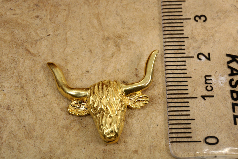 Gold Highland Bull Head Tie Tack made in 14kt gold vermeil for Him