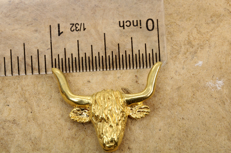 Gold Highland Bull Head Tie Tack made in 14kt gold vermeil for Him