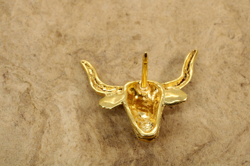 Gold Highland Bull Head Tie Tack made in 14kt gold vermeil for Him