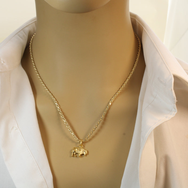 Gold 3-d Buffalo Necklace or charm for him or her made in gold vermeil