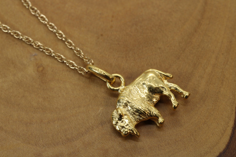 Gold 3-d Buffalo Necklace or charm for him or her made in gold vermeil