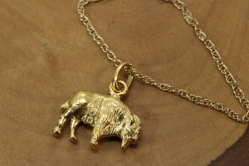Gold 3-d Buffalo Necklace or charm for him or her made in gold vermeil
