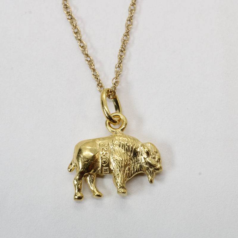 Gold 3-d Buffalo Necklace or charm for him or her made in gold vermeil