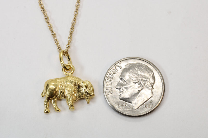 Gold 3-d Buffalo Necklace or charm for him or her made in gold vermeil