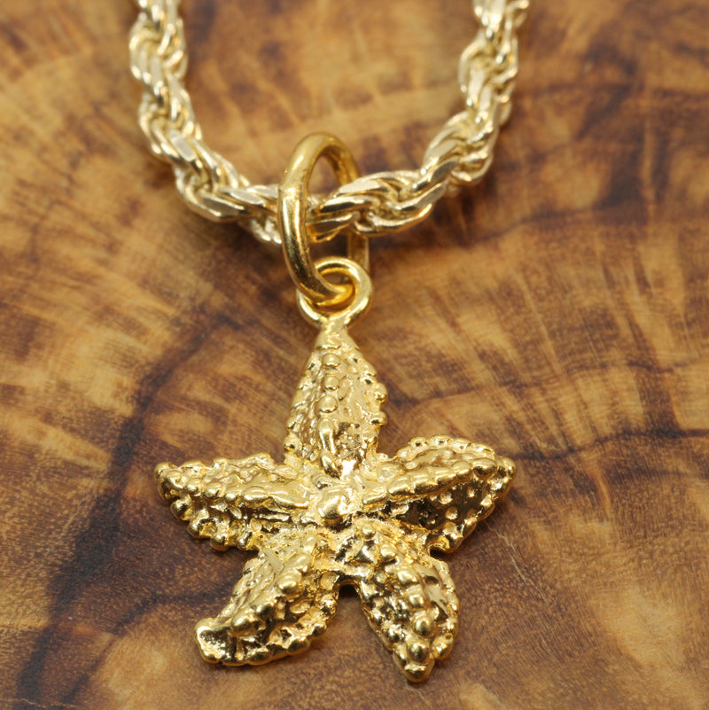 Gold 3-D Starfish Necklace for her made in 14kt gold vermeil