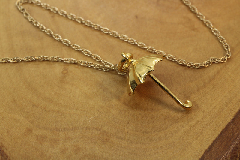 Gold Umbrella Parasol Necklace made in 14kt gold vermeil