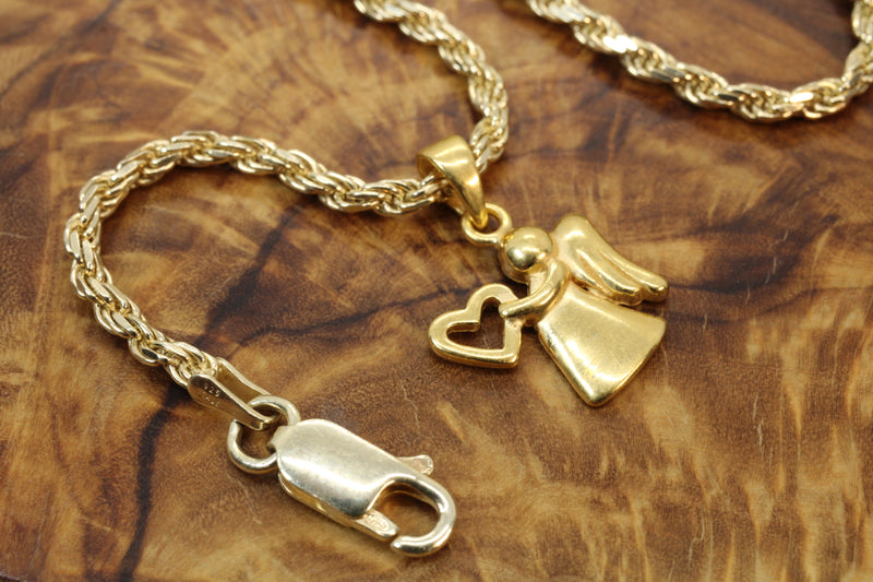 Gold Angel with Heart Necklace for him or her made in gold vermeil