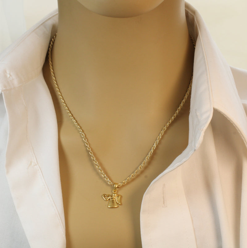 Gold Angel with Heart Necklace for him or her made in gold vermeil