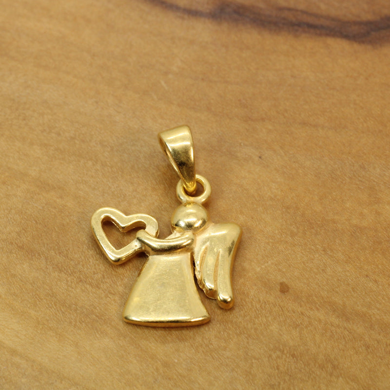 Gold Angel with Heart Necklace for him or her made in gold vermeil