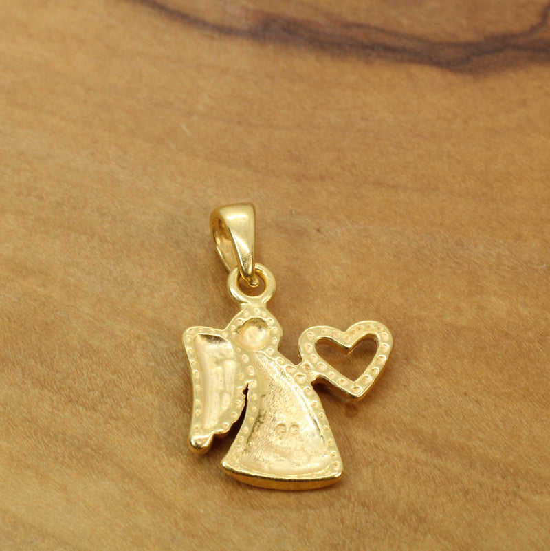 Gold Angel with Heart Necklace for him or her made in gold vermeil
