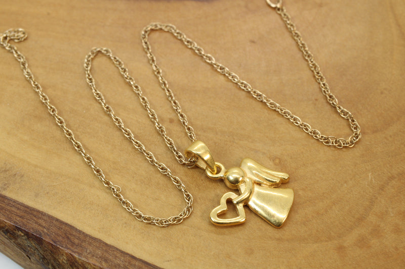 Gold Angel with Heart Necklace for him or her made in gold vermeil