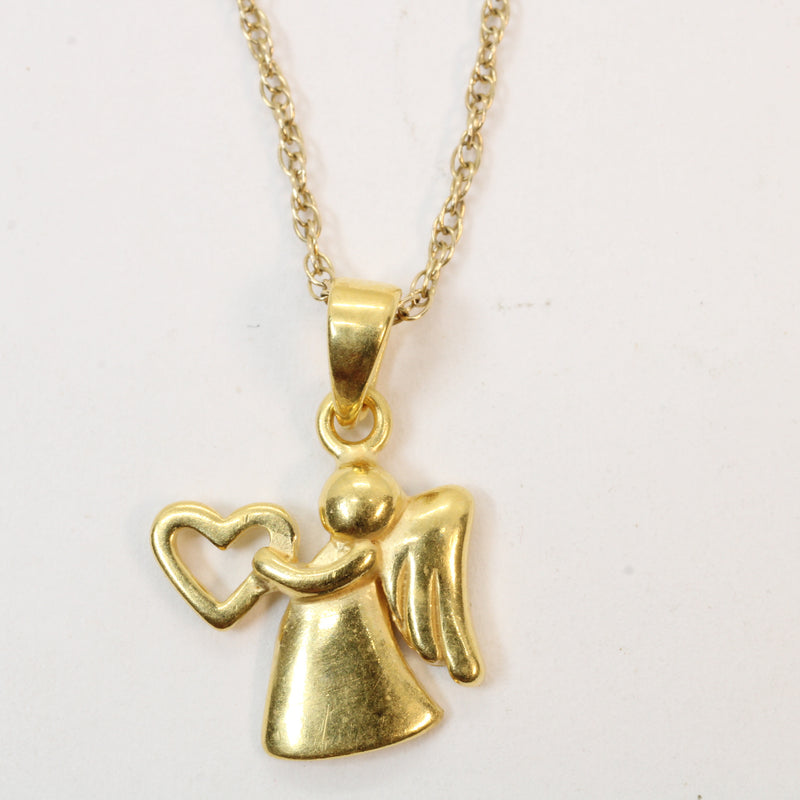 Gold Angel with Heart Necklace for him or her made in gold vermeil
