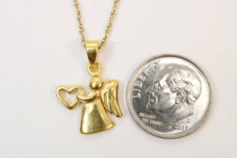 Gold Angel with Heart Necklace for him or her made in gold vermeil