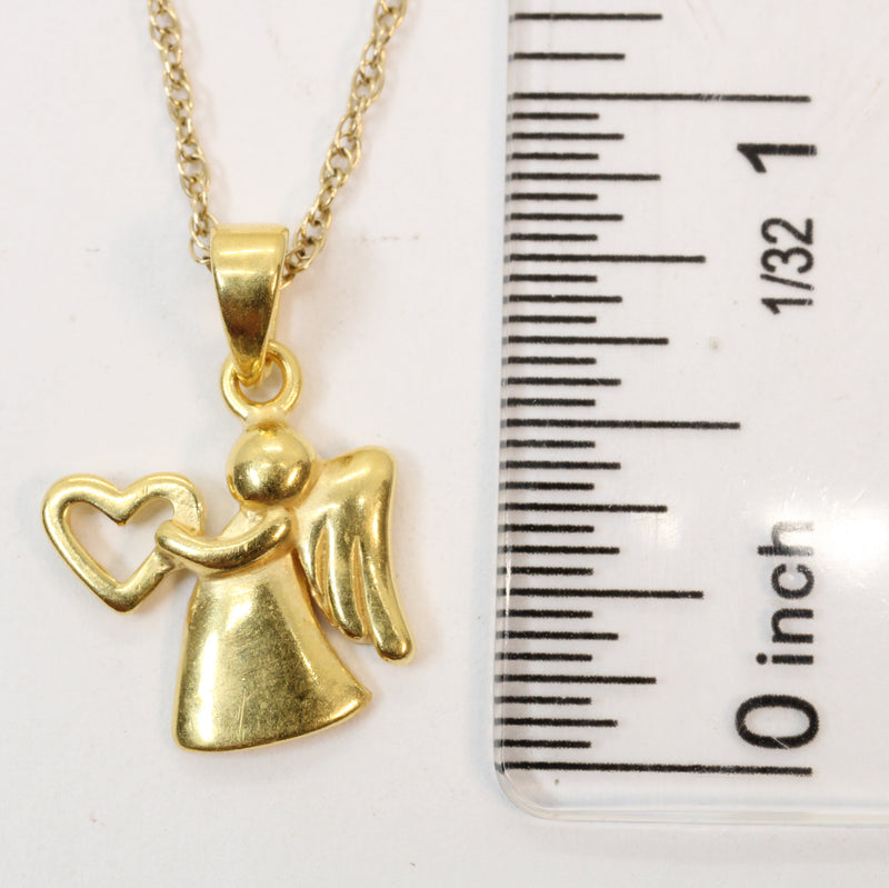 Gold Angel with Heart Necklace for him or her made in gold vermeil