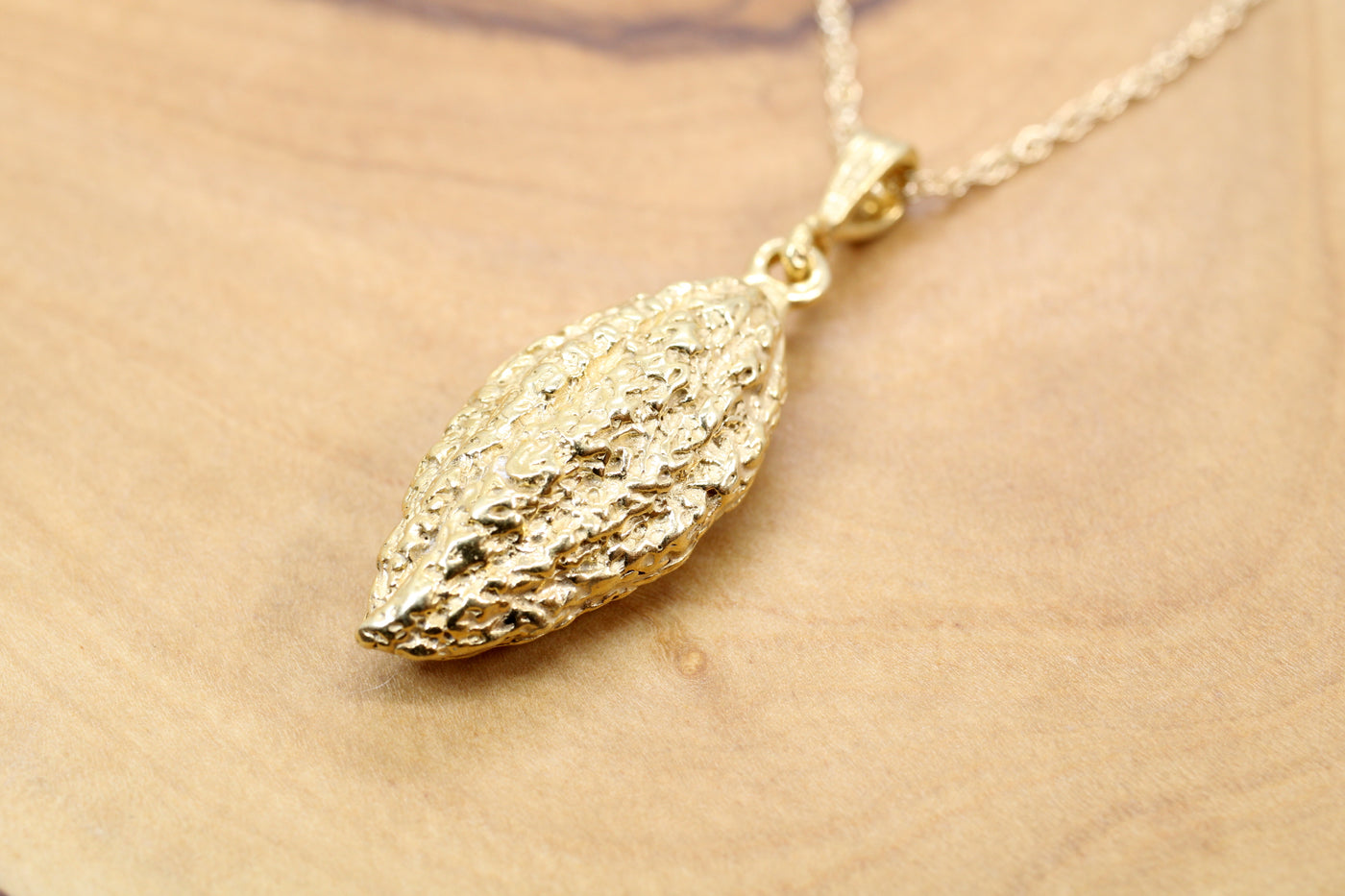 Gold Cocoa or Cacao bean fruit pod necklace made in 14kt gold vermeil – Chris Chaney