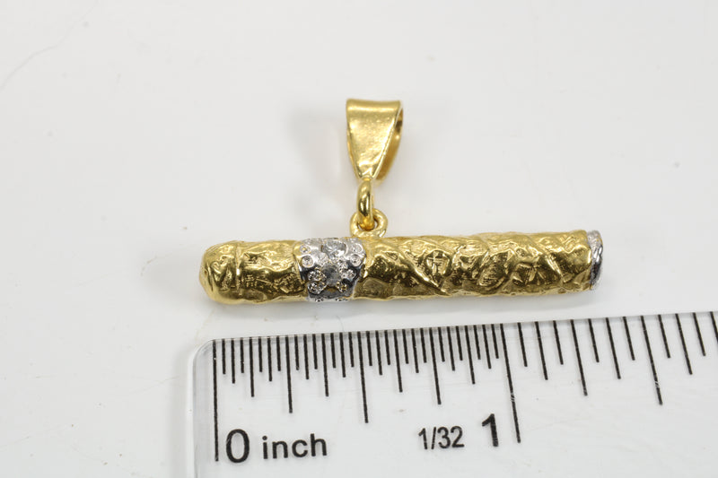 Gold Cigar Necklace with Diamond Band Made in 14kt Gold Vermeil
