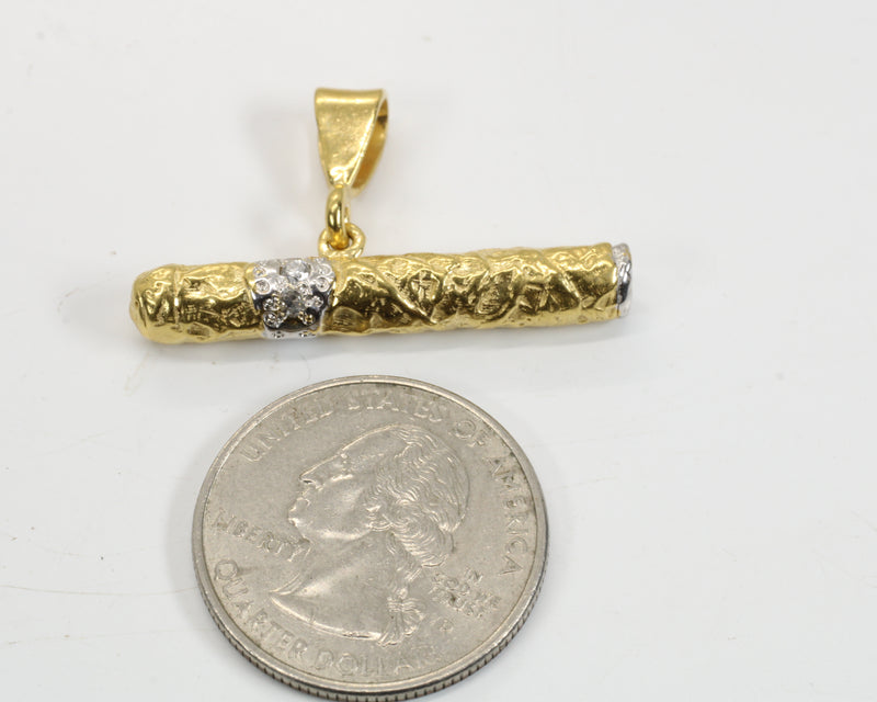 Gold Cigar Necklace with Diamond Band Made in 14kt Gold Vermeil