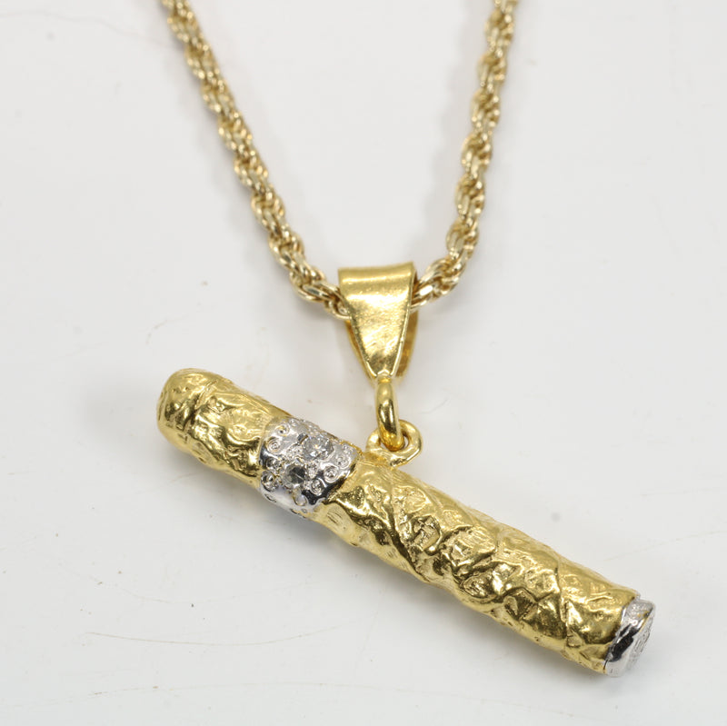 Gold Cigar Necklace with Diamond Band Made in 14kt Gold Vermeil