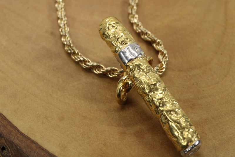 Gold Cigar Necklace with Diamond Band Made in 14kt Gold Vermeil