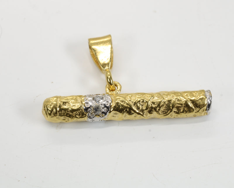 Gold Cigar Necklace with Diamond Band Made in 14kt Gold Vermeil
