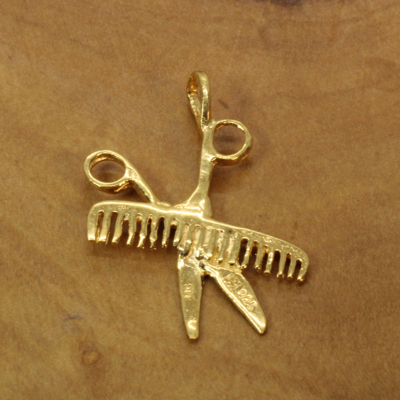 Gold Comb & Scissors Necklace for him or her made in 14kt gold vermeil