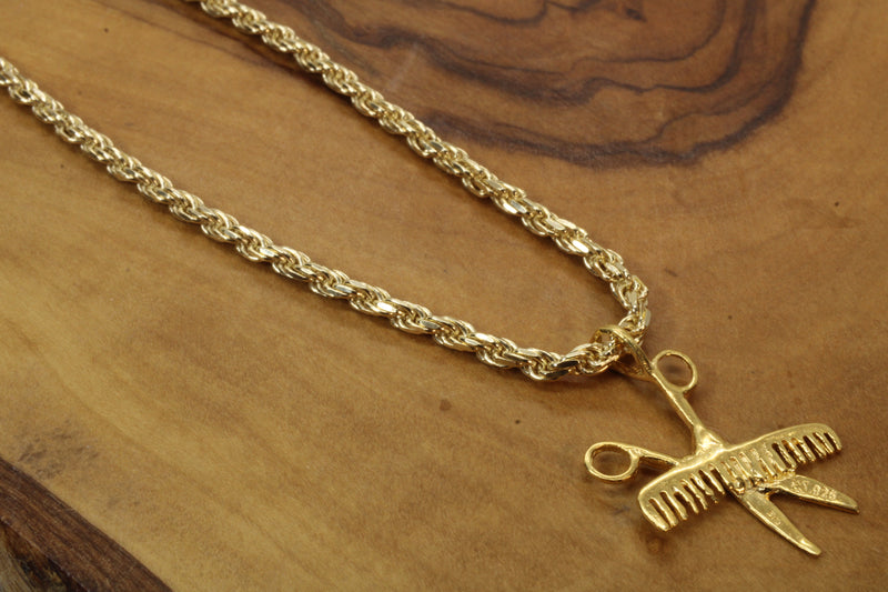 Gold Comb & Scissors Necklace for him or her made in 14kt gold vermeil