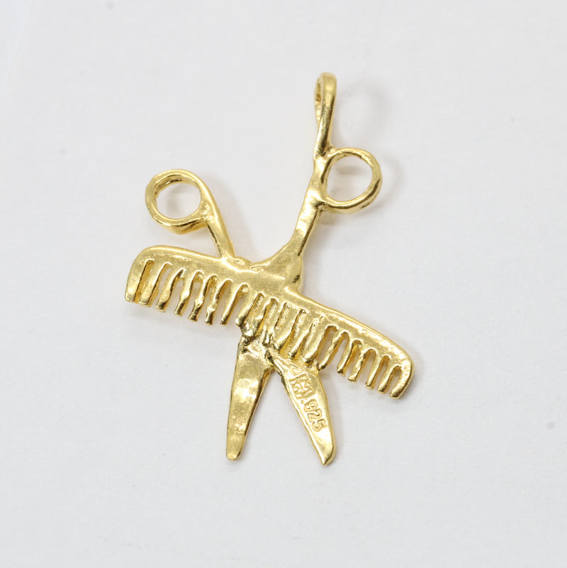 Gold Comb & Scissors Necklace for him or her made in 14kt gold vermeil