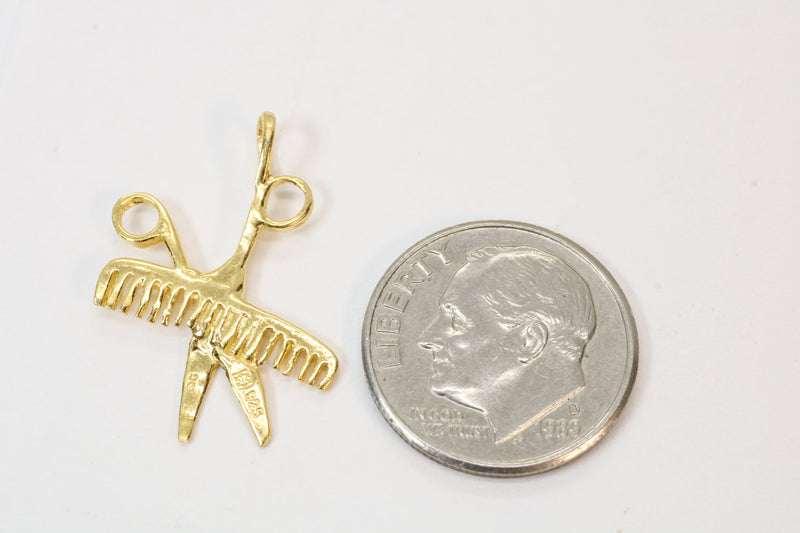 Gold Comb & Scissors Necklace for him or her made in 14kt gold vermeil