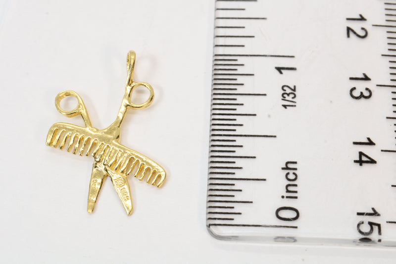 Gold Comb & Scissors Necklace for him or her made in 14kt gold vermeil