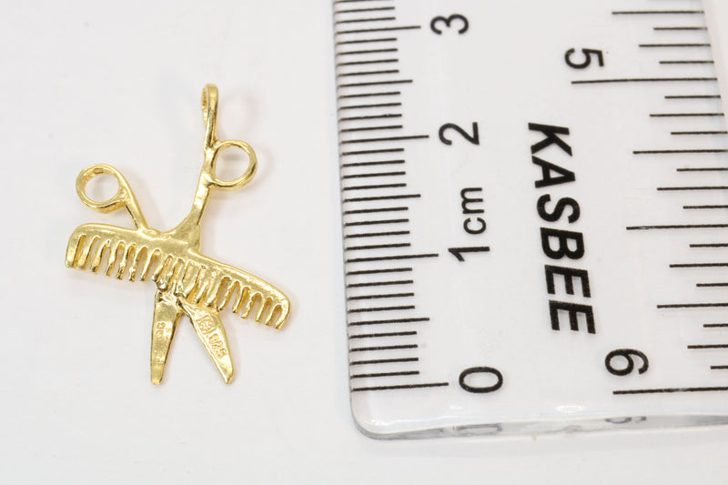 Gold Comb & Scissors Necklace for him or her made in 14kt gold vermeil